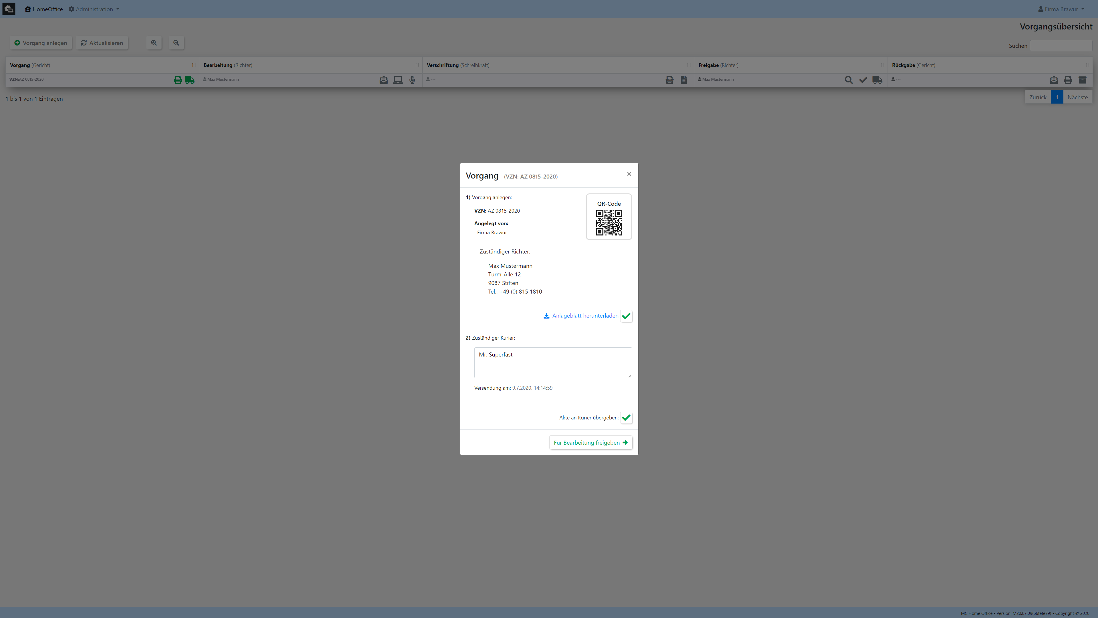 Screenshot: Vorgang anlegen Ende