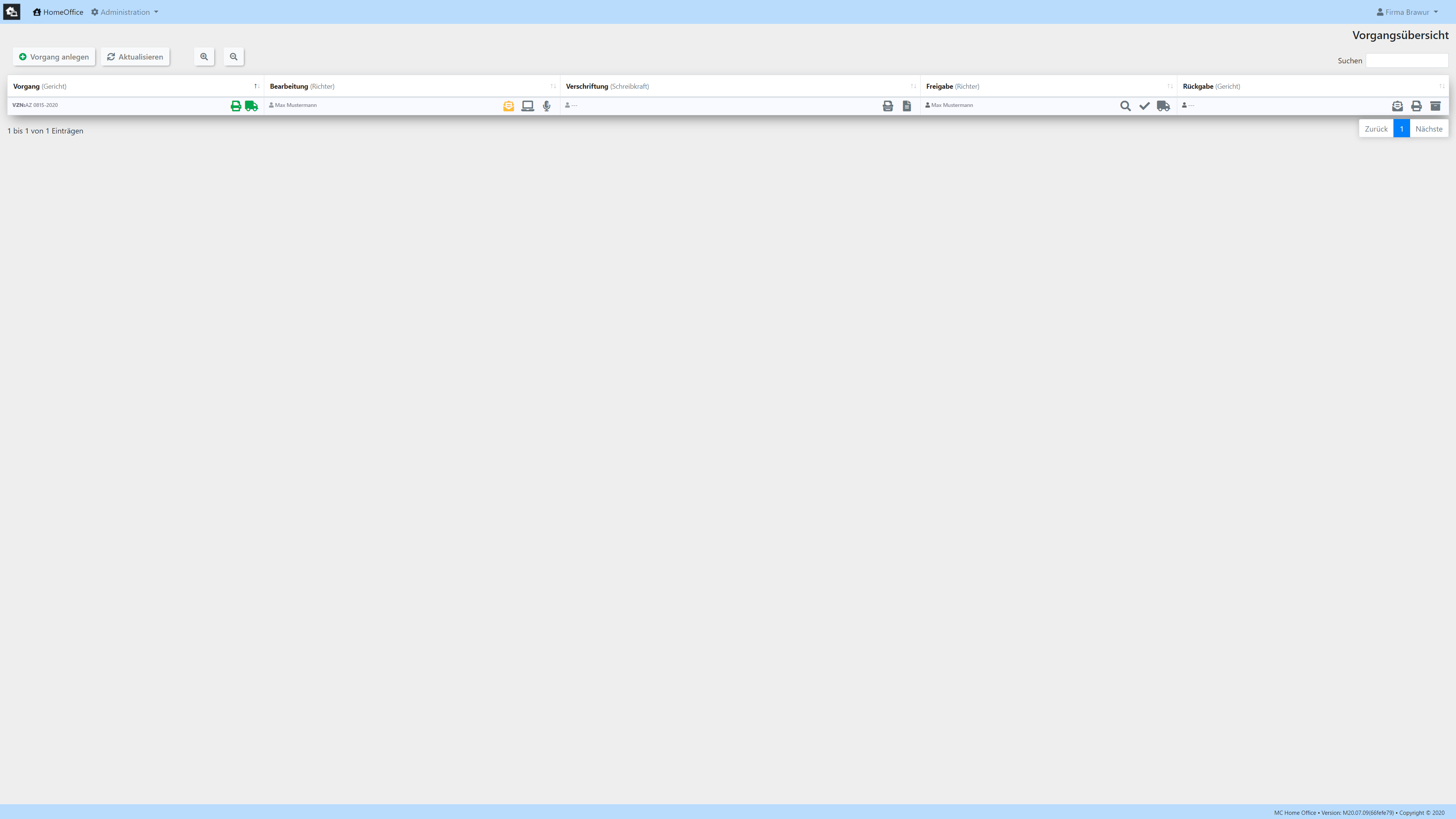 Screenshot: Vorgang angelegt