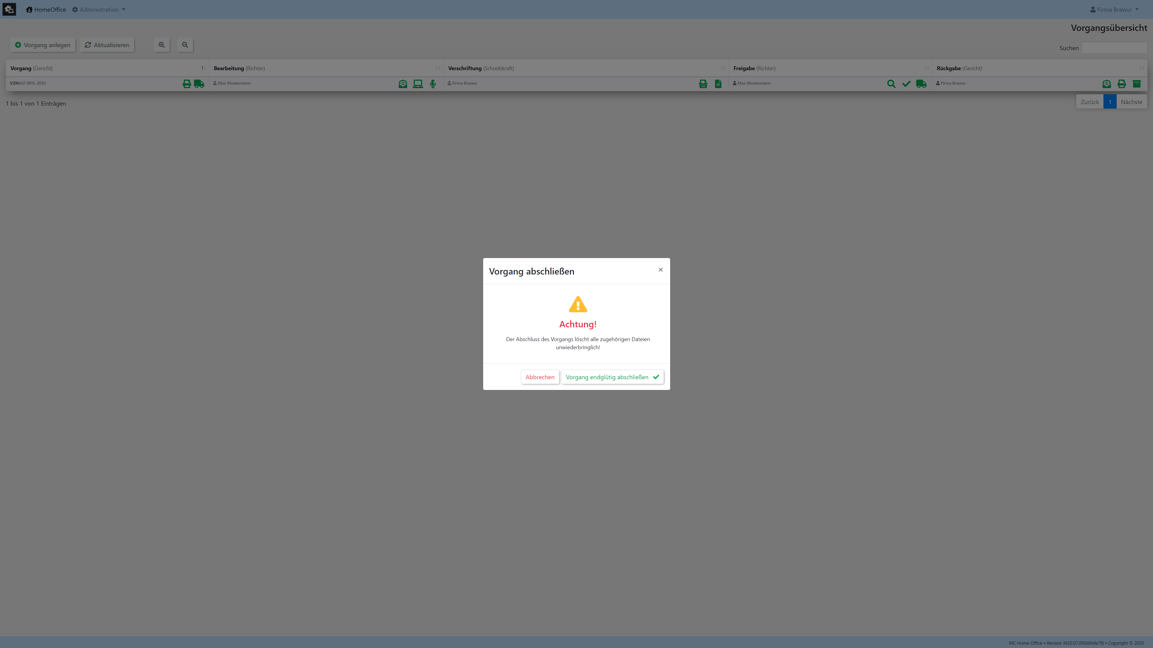 Screenshot: Rueckgabe abschliessen